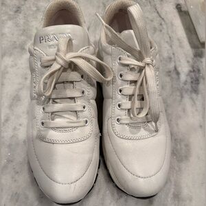 Prada Ivory Lace-Up Sneakers